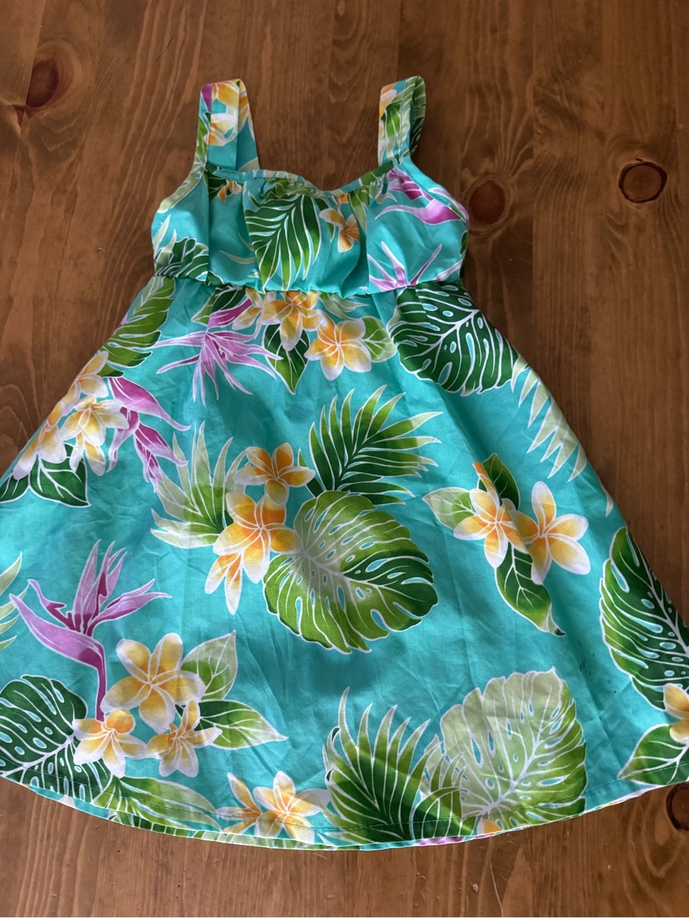 Girls Teal Tropical Floral Sundress with Spaghetti Straps